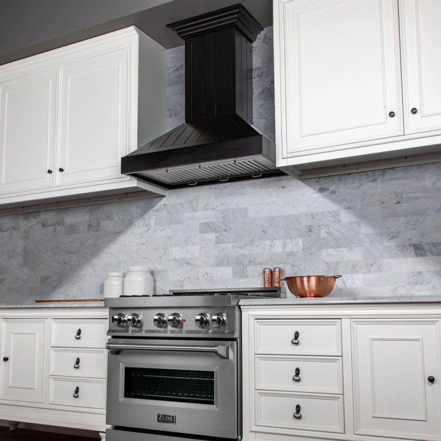 ZLINE 36 in. Wooden Convertible Vent Wall Mount Range Hood in Black (KPCC-36)