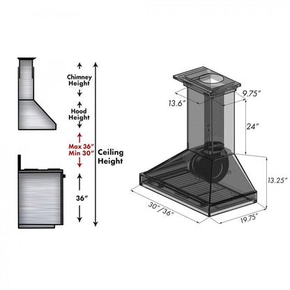 ZLINE 30 in. Wooden Convertible Vent Wall Mount Range Hood in Black (KPCC-30)